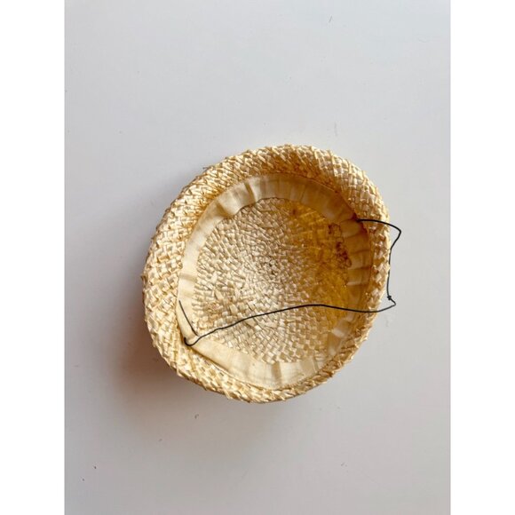 Vintage Raffia Straw Black Velvet Ribbon Yellow Faux Flower Juliet Hat - Picture 12 of 15